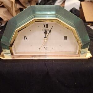 Mid-Century Modern Style SEIKO Quartz Table Clock. Art Decco Style Aqua Tinted